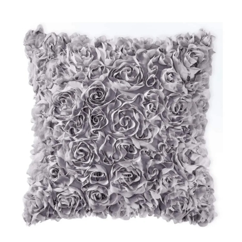 Luxury Home | Elegant Chic Grey 3D Stereo Rose Chiffon Floral Throw Pillow Cover